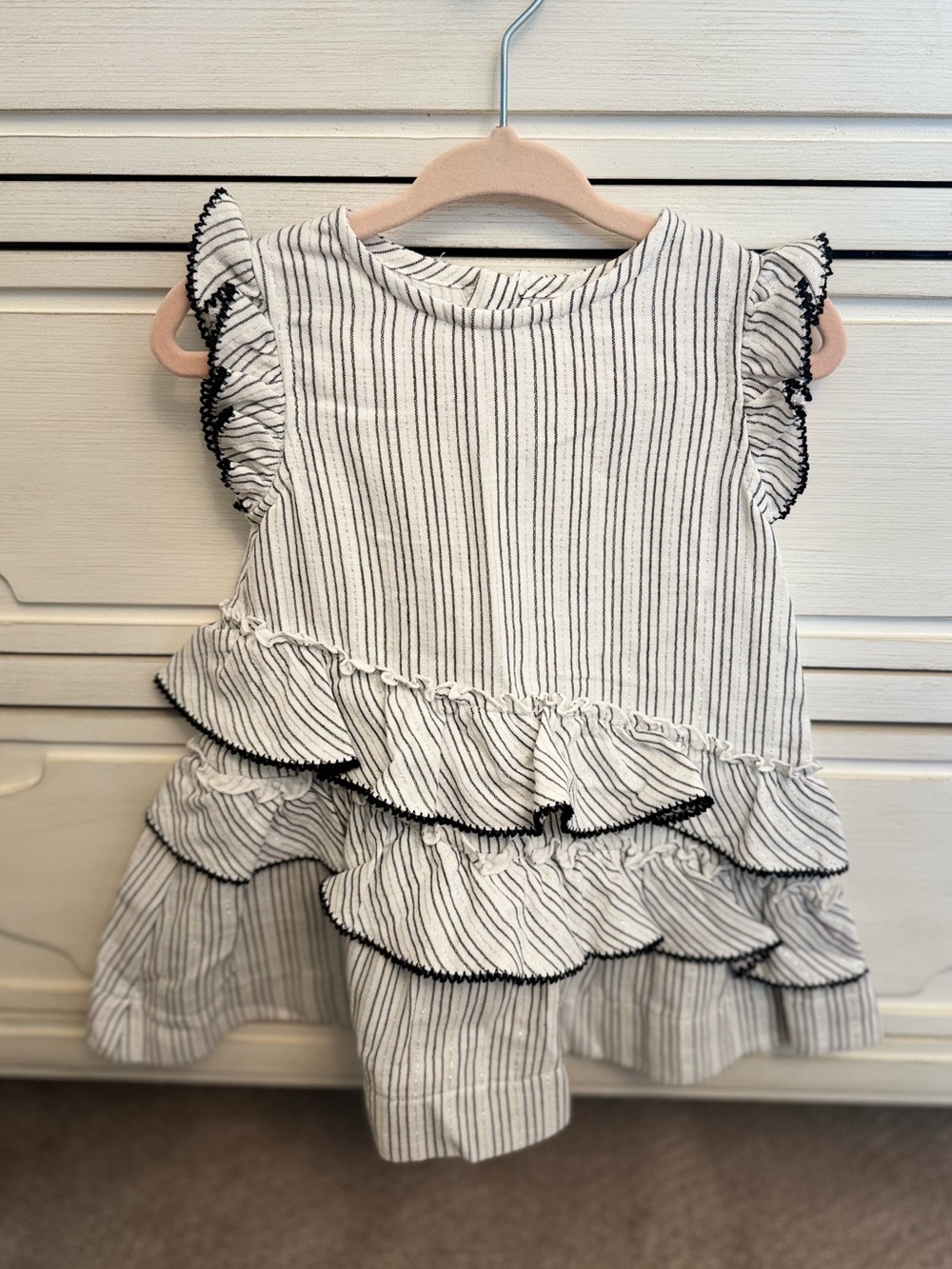 NWT Mayoral Baby Girl Striped Ruffle Dress – Crudo – 12M